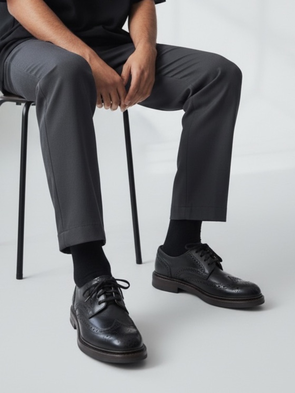Frye Men Black Leather Wingtip Brogue Oxford Derby Dress Shoes Size 8.5 New